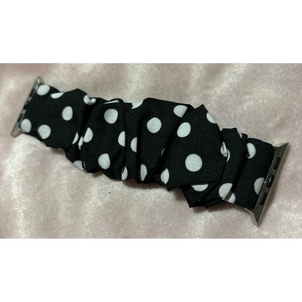 NEW Black & White Polka Dot Scrunchie Band for Apple Watch 42mm/44mm/45mm